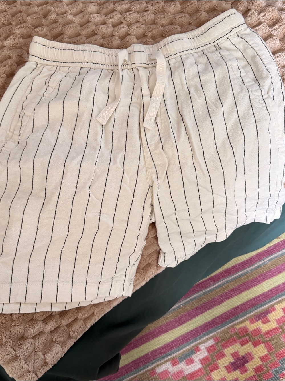 Zara Linen White Shorts with black Pinstripes